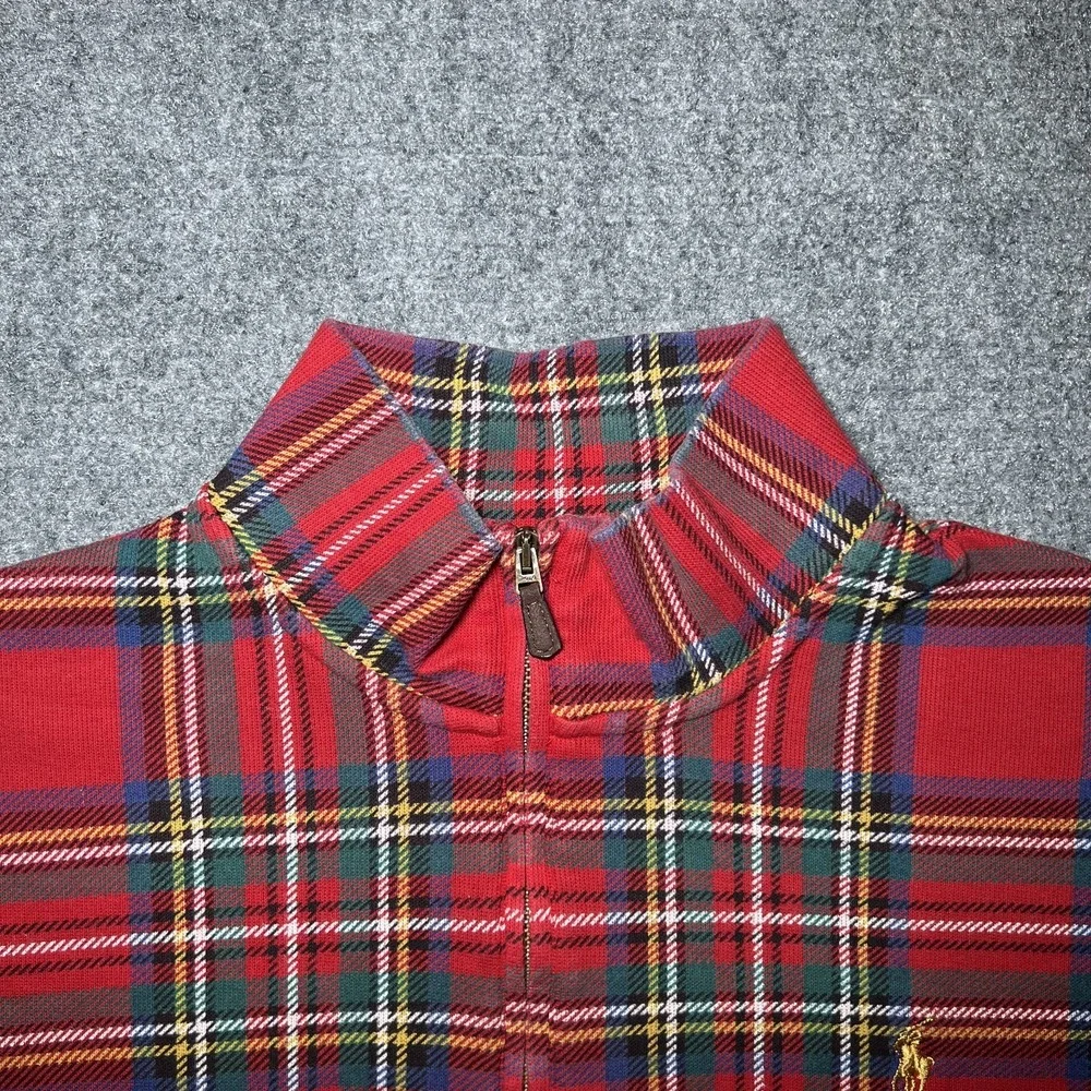 Polo Ralph Lauren Estate Rib Quarter-Zip Madras Plaid Pullover Sweater Men XL